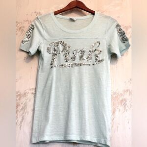 PINK VS and Egg Shell Blue T-shirt with Silver Sequins M